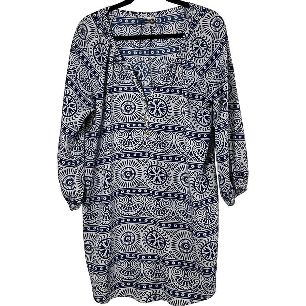 228 Mud Pie Navy/White Boho Tunic Dress (L, EUC)